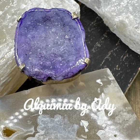 Purple geode silver raw druzy agate - Picture 1 of 2